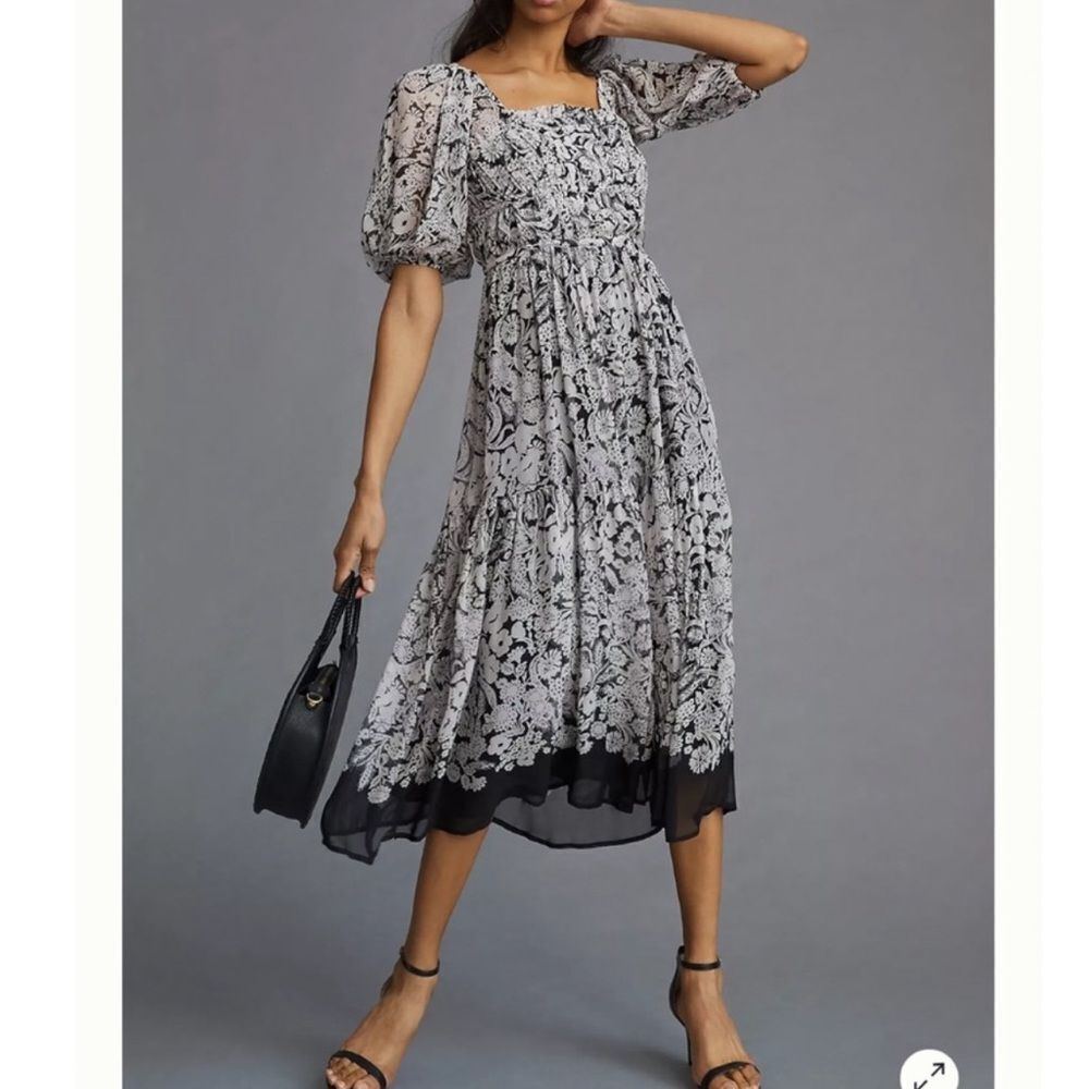 Anthropologie Squareneck Smocked Midi Dress